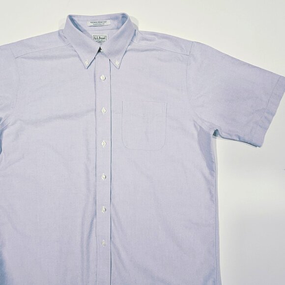 LL Bean Men’s Wrinkle Resistant Oxford Shirt 16 Regular Short Sleeve Purple - Picture 3 of 7